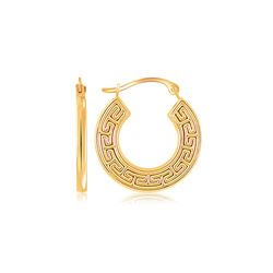 10K Yellow Gold Greek Key Small Hoop Earrings