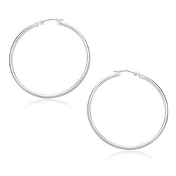 10K White Gold Polished Hoop Earrings (30mm)