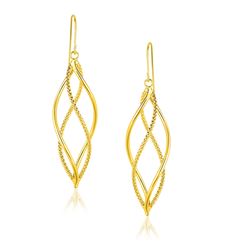 14K Yellow Gold Spiral Style Double Row Dangling Earrings