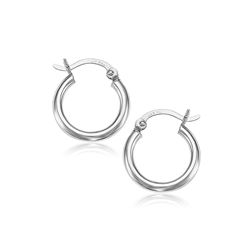 10K White Gold Polished Hoop Earrings (15 mm)