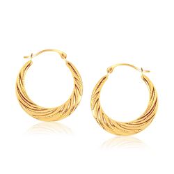 10K Yellow Gold Textured Graduated Twist Hoop Earrings