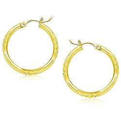 10K Yellow Gold Diamond Cut Hoop Earrings (25mm)