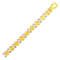 Mens Geometric Motif Link Bracelet in 14K Two Tone Gold