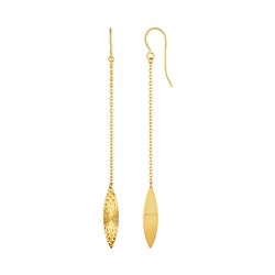 Textured Marquise Shaped Long Drop Earrings in 14K Yellow Gold