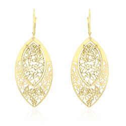 14K Yellow Gold Butterfly Filigree Design Marquis Earrings