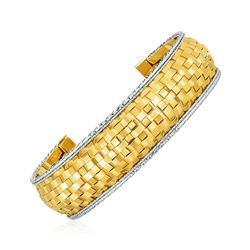 Cuff Bangle with Basket Weave Texture in 14K Yellow and White Gold