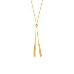 Adjustable Lariat Necklace with Chain Tassels in 14K Yellow Gold