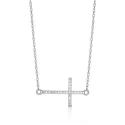14K White Gold Diamond Embellished Cross Chain Necklace