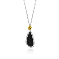 18K Yellow Gold & Sterling Silver White Sapphire and Black Onyx Pendant