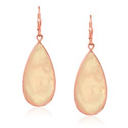 Sterling Silver Rose Gold Plated Long Teardrop Rose Quartz Earrings