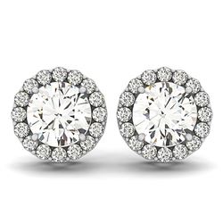 14K White Gold Four Prong Round Halo Diamond Earrings (1 1/6 ct. tw.)