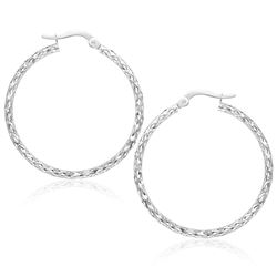 Large Textured Hoop Earrings in 10K White Gold