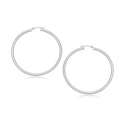 14K White Gold Polished Hoop Earrings (30 mm)