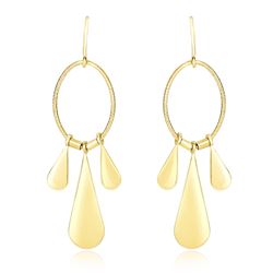 14K Yellow Gold Graduated Teardrop and Open Oval Drop Style Earrings