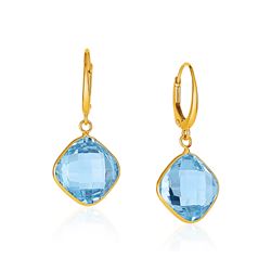 Drop Earrings with Blue Topaz Cushion Briolettes in 14K Yellow Gold