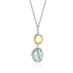 Sterling Silver Layered Blue Topaz  Citrine  and Diamond Pendant
