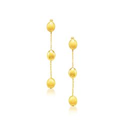 14K Yellow Gold Textured and Shiny Pebble Dangling Earrings