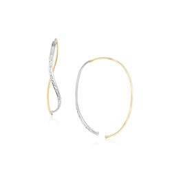 14K Two-Tone Gold Twist Multi-Textured Hoop Style Earrings