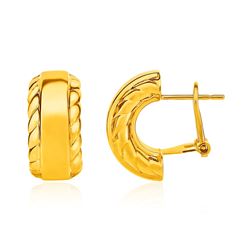 14K Yellow Gold Textured Half Moon Post Earrings