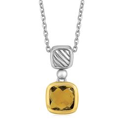 18K Yellow Gold and Sterling Silver Necklace with Cushion Cut Citrine Pendant