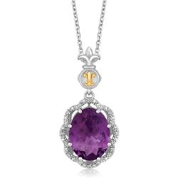 18K Yellow Gold and Sterling Silver Pendant with Amethyst and Diamonds