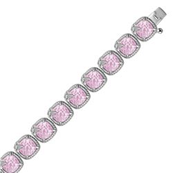 Sterling Silver Square Pink Amethyst and White Sapphire Edged Accented Bracelet