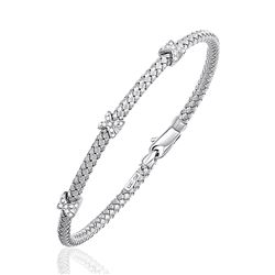 Basket Weave Bangle with Cross Diamond Accents in 14K White Gold (4.0mm)