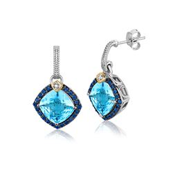 18K Yellow Gold and Sterling Silver Blue Tone Multi Gem Earrings (.43 ct. tw.)
