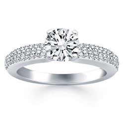 14K White Gold Triple Row Pave Diamond Engagement Ring