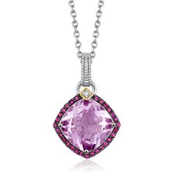 18K Yellow Gold and Sterling Silver Pendant with Multi Gem Accents (.29 ct. tw.)