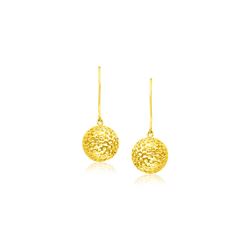 14K Yellow Gold Dangling Round Mesh Earrings