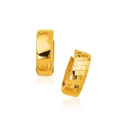 14K Yellow Gold Textured and Polished Hoop Earrings