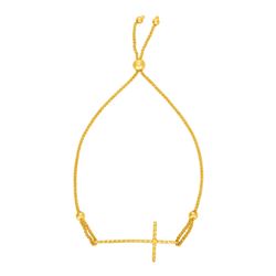Adjustable Bracelet with Textured Cross in 14K Yellow Gold