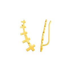 Climber Earrings with Crosses in 14K Yellow Gold