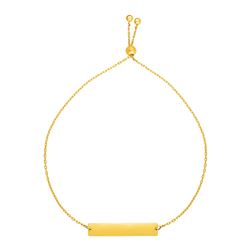 Adjustable Bracelet with Shiny Bar in 14K Yellow Gold