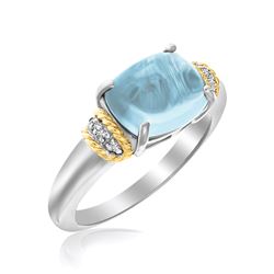 18K Yellow Gold & Sterling Silver Polished Blue Topaz and Diamond Ring