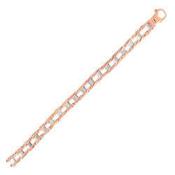 Mens Square Link Bracelet in 14K Two Tone Gold.
