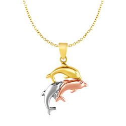 Pendant with Three Dolphins in 10K Tri Color Gold