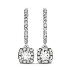 Cushion Shape Halo Style Diamond Drop Earrings in 14K White Gold (1/2 ct. tw.)