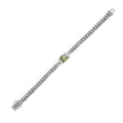 Sterling Silver Weave Bracelet with Green Amethyst and White Sapphires