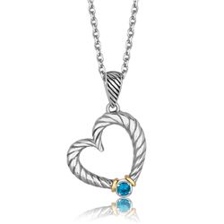 18K Yellow Gold and Sterling Silver Heart Style Pendant with a Blue Topaz