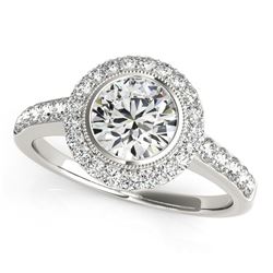 14K White Gold Pave Style Diamond Round Engagement Ring with Side Stones (1 3/8 ct. tw.)