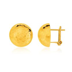 14K Yellow Gold Hammered Half Ball Post Earrings