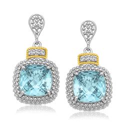 18K Yellow Gold & Sterling Silver Sky Blue Topaz & Diamond Earrings (.05ct tw)