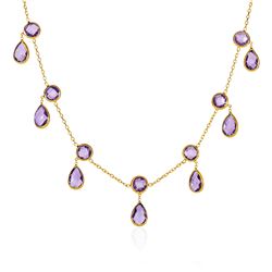 14K Yellow Gold Necklace with Round and Pear-Shaped Amethysts