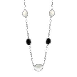 Sterling Silver Diamond Accented Moonstone and Black Onyx Necklace