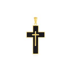 Cross Pendant with Black Enamel in 14K Yellow Gold