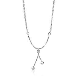 14K White Gold and Diamond 17 inch Puff Circle Drop Necklace (1/10 ct. tw.)