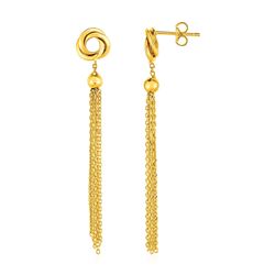 Earrings with Love Knots and Tassels in 14K Yellow Gold