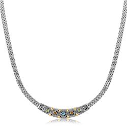 18K Yellow Gold and Sterling Silver Wheat Chain Necklace with Multi Gem Accents
